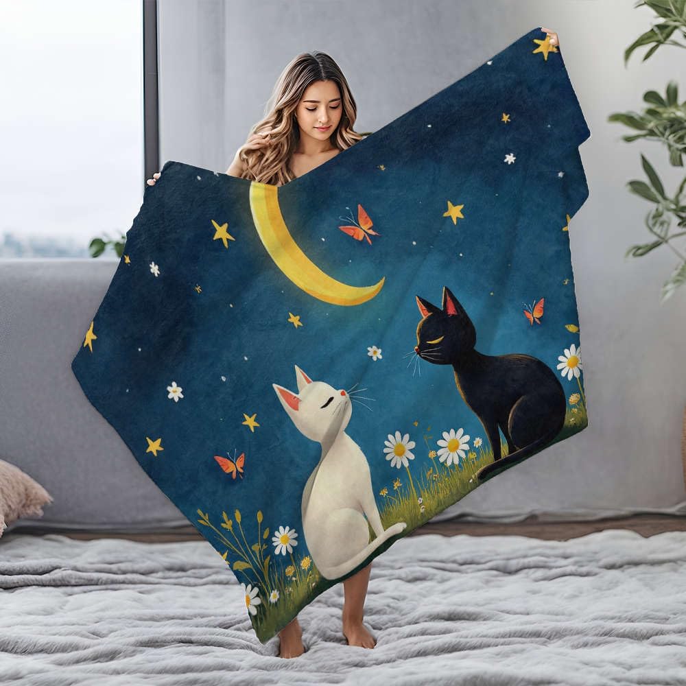 Couverture polaire flanelle anti-froid lit king size motif chat tissu respirant