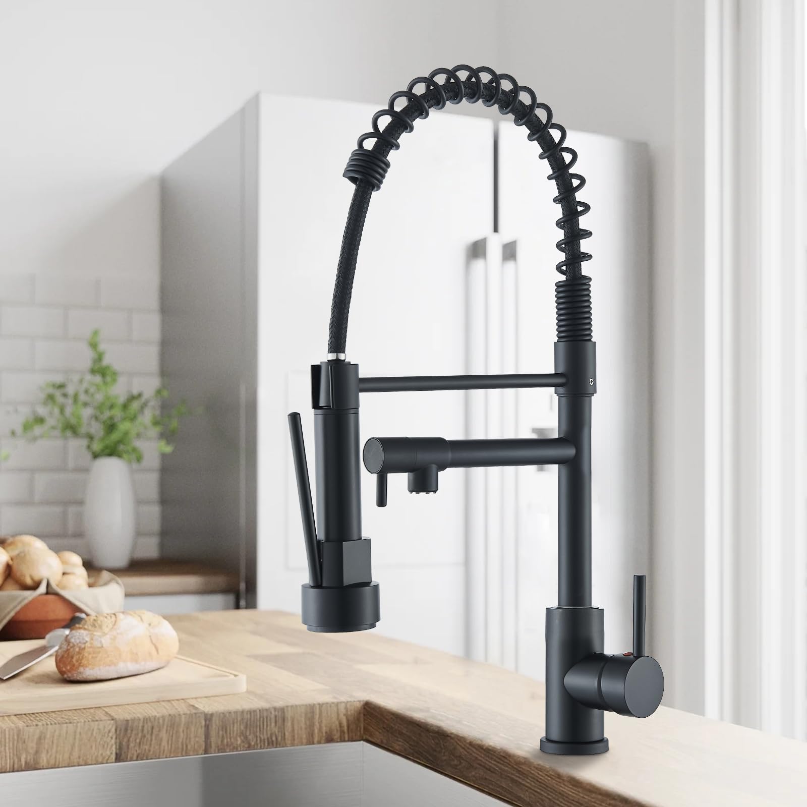 Robinet de Cuisine avec Douchette Abaissée,Robinet d'évier en Acier Inoxydable,Rotatif à 360° avec Deux Fonctions de Pulvérisation,Noir