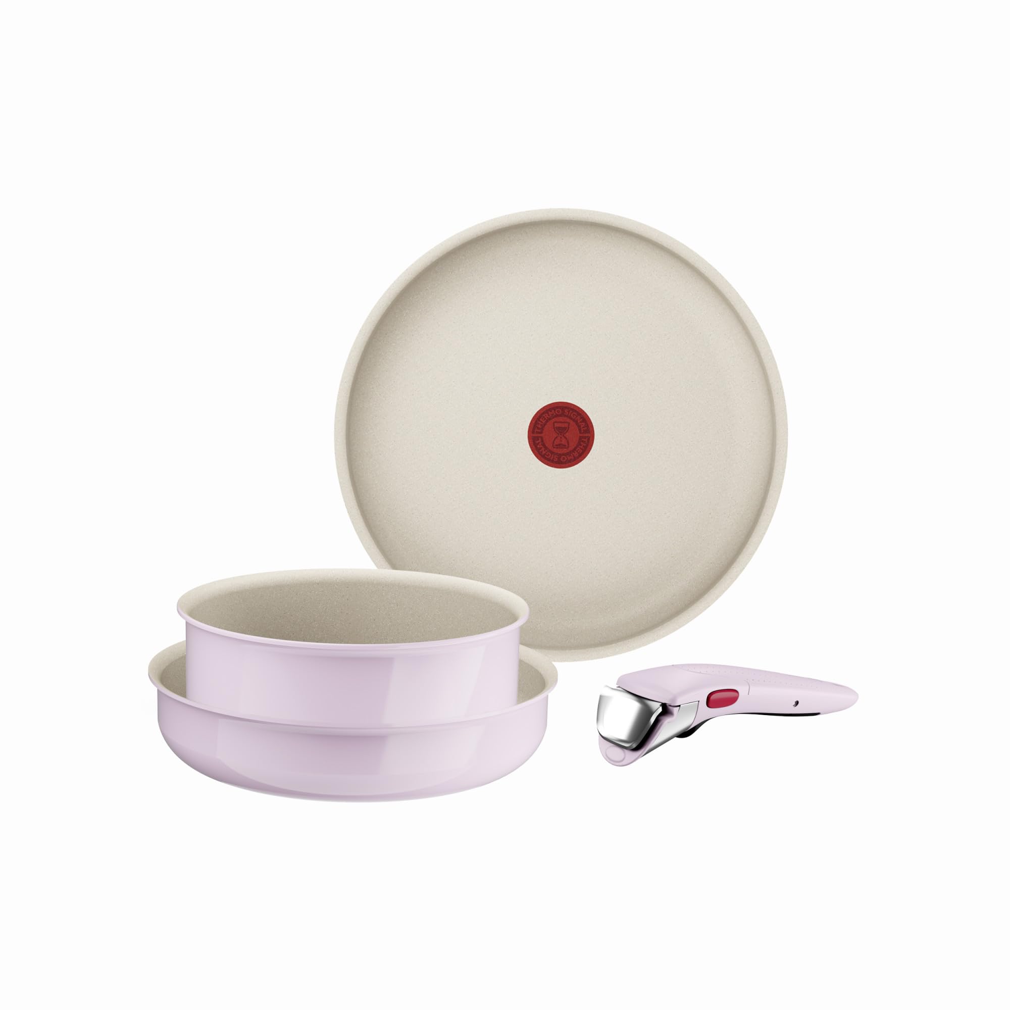 Tefal Ingenio Serenity, Batterie de cuisine 4pièces, Revêtement antiadhésif, Poignée amovible sécurisée, Design empilable, L830S404 Pink