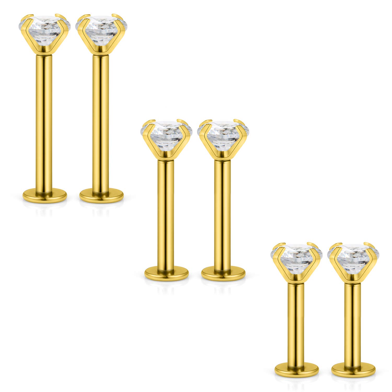 Kridzisw16G Lip Rings Studs 316L Stainless Steel 2mm 3mm CZ Inlaid Labret Monroe Helix Tragus Cartilage Earring Ring Stud Piercing 6mm (1/4") 8mm (5/16") 10mm (3/8") Bar Length 6pcs