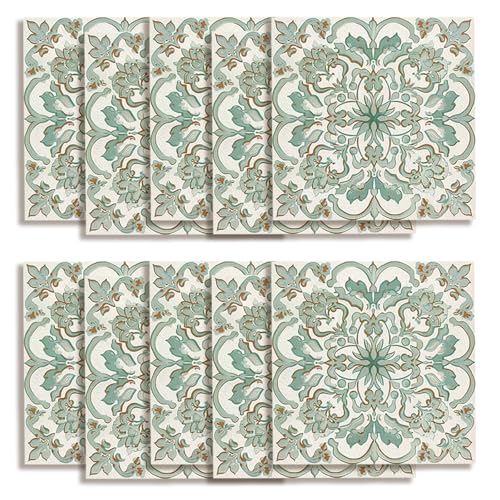 AM AMAONM 10pcs 20x20cm Removable Square Vintage Floral Pattern Tile Stickers 3D Decorative Peel and Stick Vinyl Self Adhesive Wall Tiles Decor Decals for Kitchen Backsplash Bathroom Furniture (A)