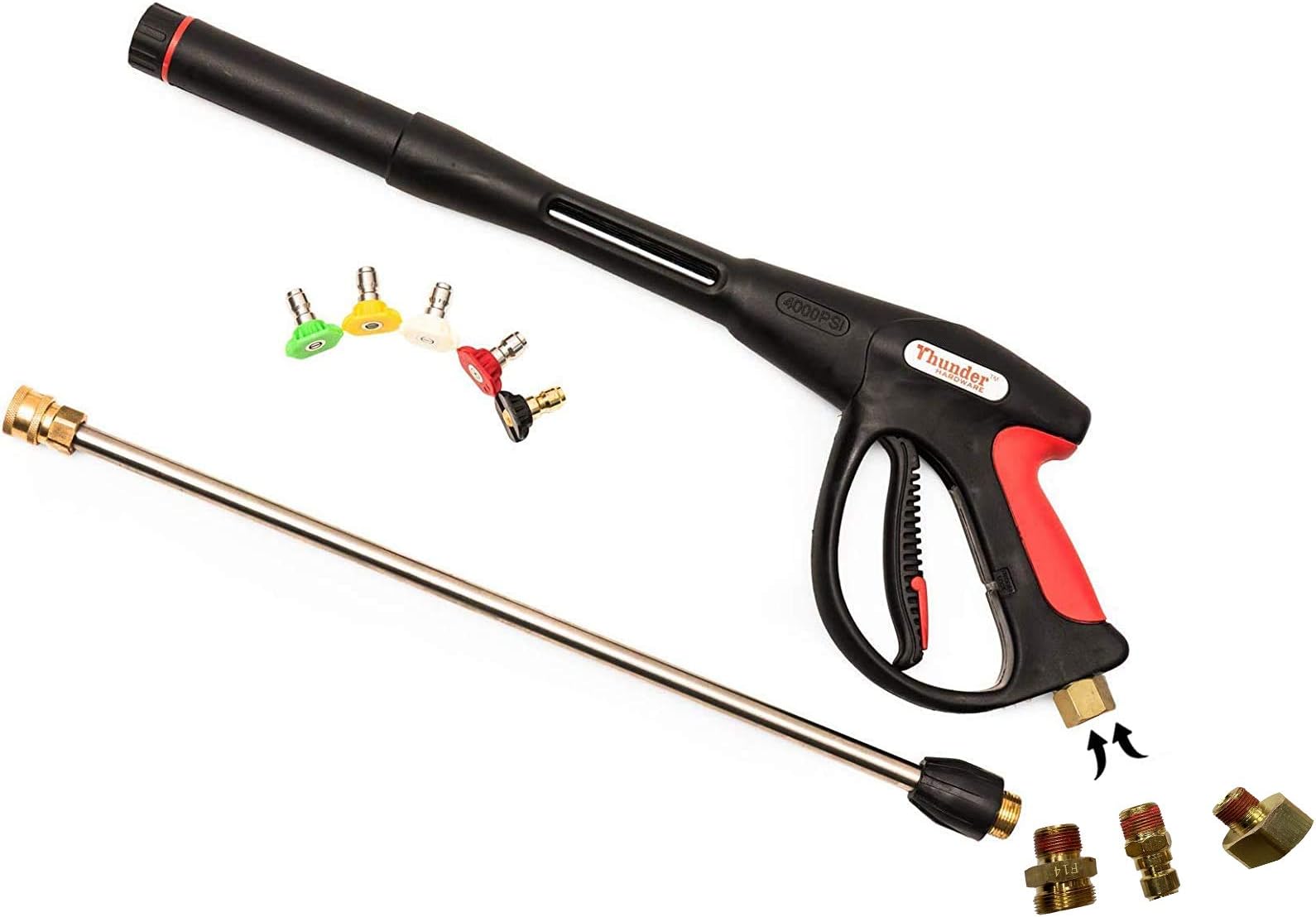 Thunder Hardware 4000psi Pressure Washer Spray Gun with Universal M22 Connector and 5 quick connect nozzles for Honda Excell Troybilt, Generac, Simpson, Briggs Stratton Pressure Washers
