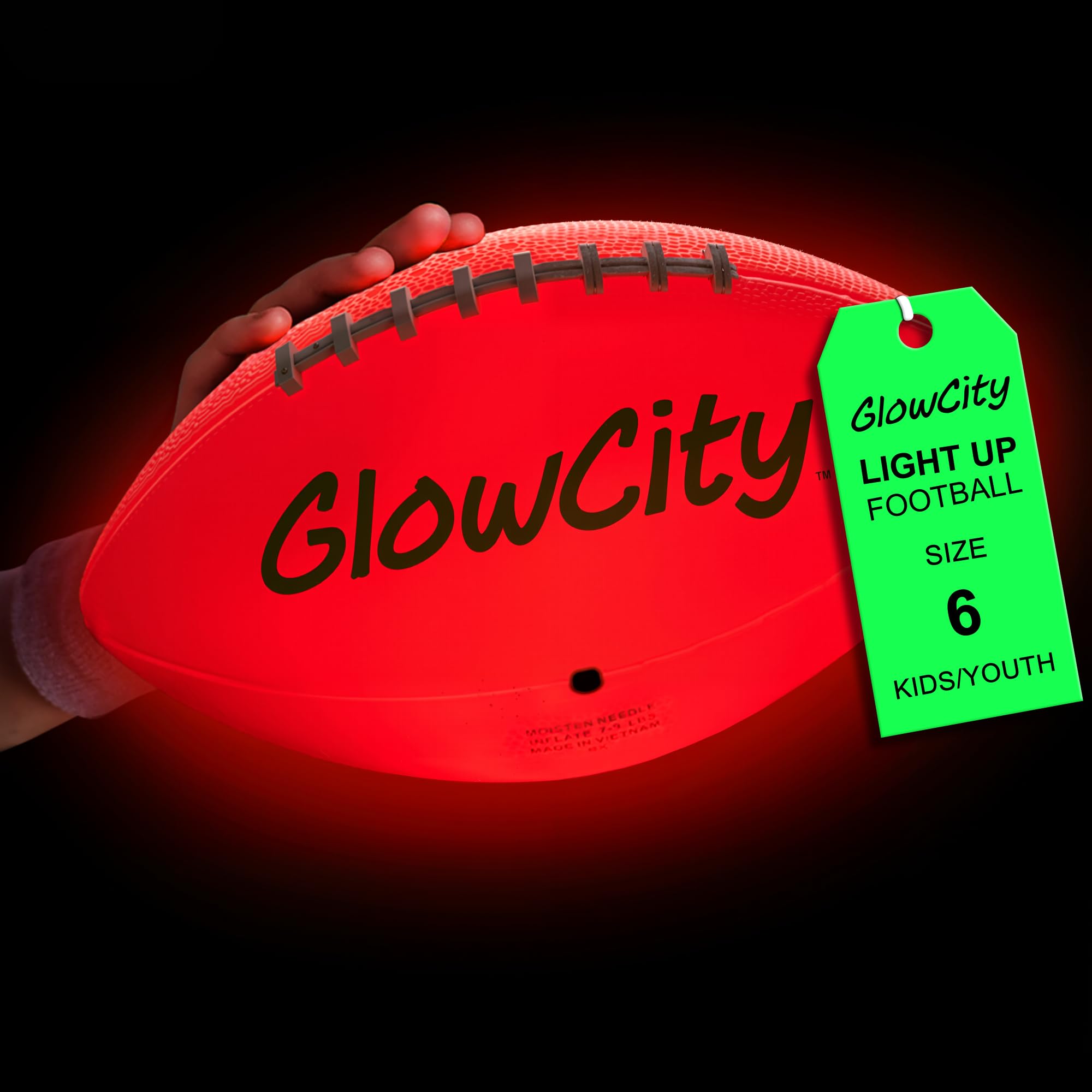 GlowCity Glow in The Dark Football - Size 3/6 Light Up Ball Gifts for Kids, Teens & Adults - Bright Football for Night Outdoor Games - Sports Birthday Gift Ideas for Boys Ages 6 7 8 9 10 11 12 13 14