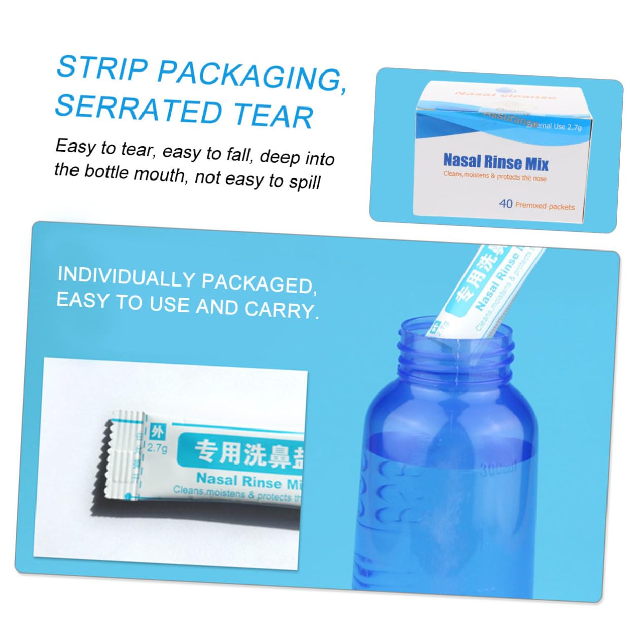 Hohopeti Paquetes de Sal para Enjuague Nasal 40 Sobres Fáciles de Usar Sal Protectora para Limpieza Nasal en Trabajo Profesional y Campo Especial