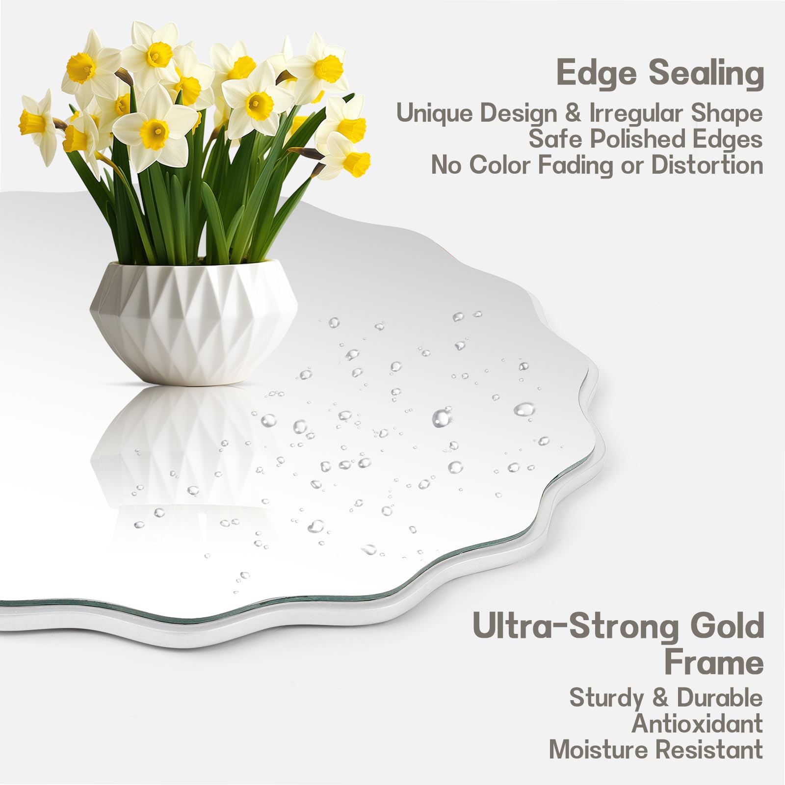 Espejo Ondulado Irregular 50 cm Espejo de Pared Decorativo para Colgar, Moderno, Industrial, Espejo de baño para baño, Lavabo, salón, Dormitorio(Bianco)