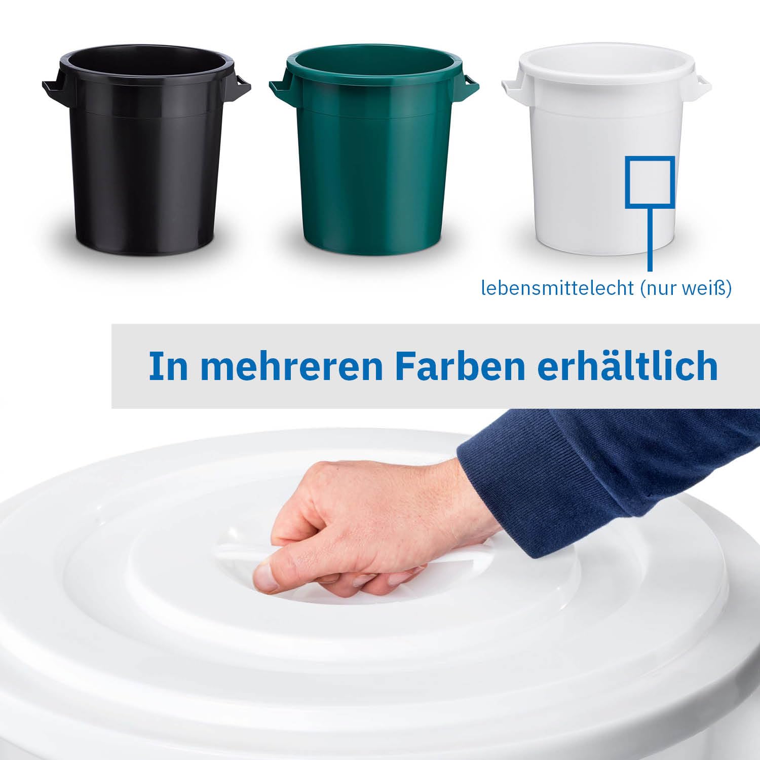 Kunststofftonne 50 Liter mit Deckel lebensmittelecht stapelbar Weiß