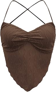 Women's Criss Cross Backless Strappy Asymmetrical Hem Crop Cami Top