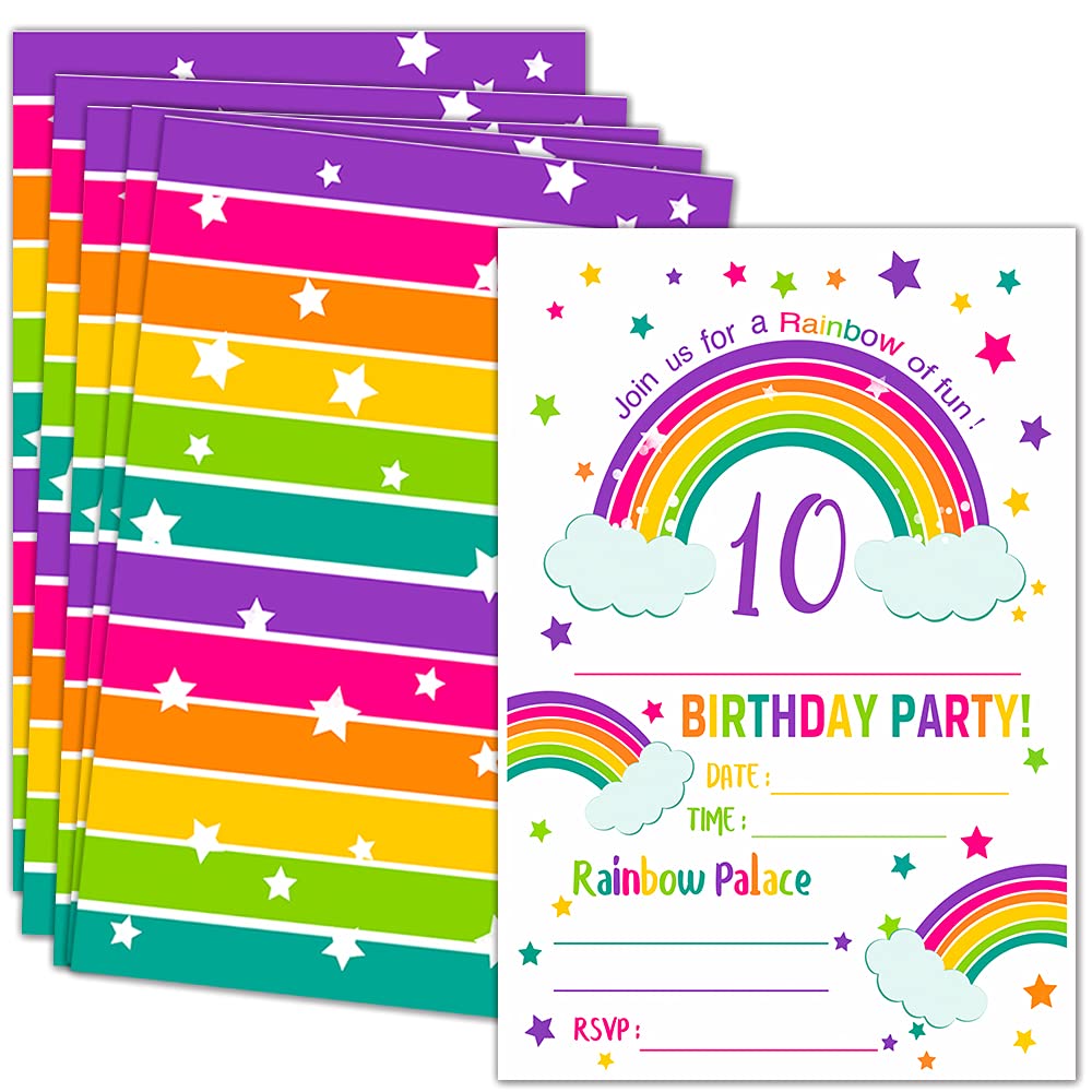 WwongxianB Einladungskarten Zum 10. Geburtstag – 20 Karten Mit Umschlägen, 10,2 X 15,2 Cm, Zum Selbstgestalten