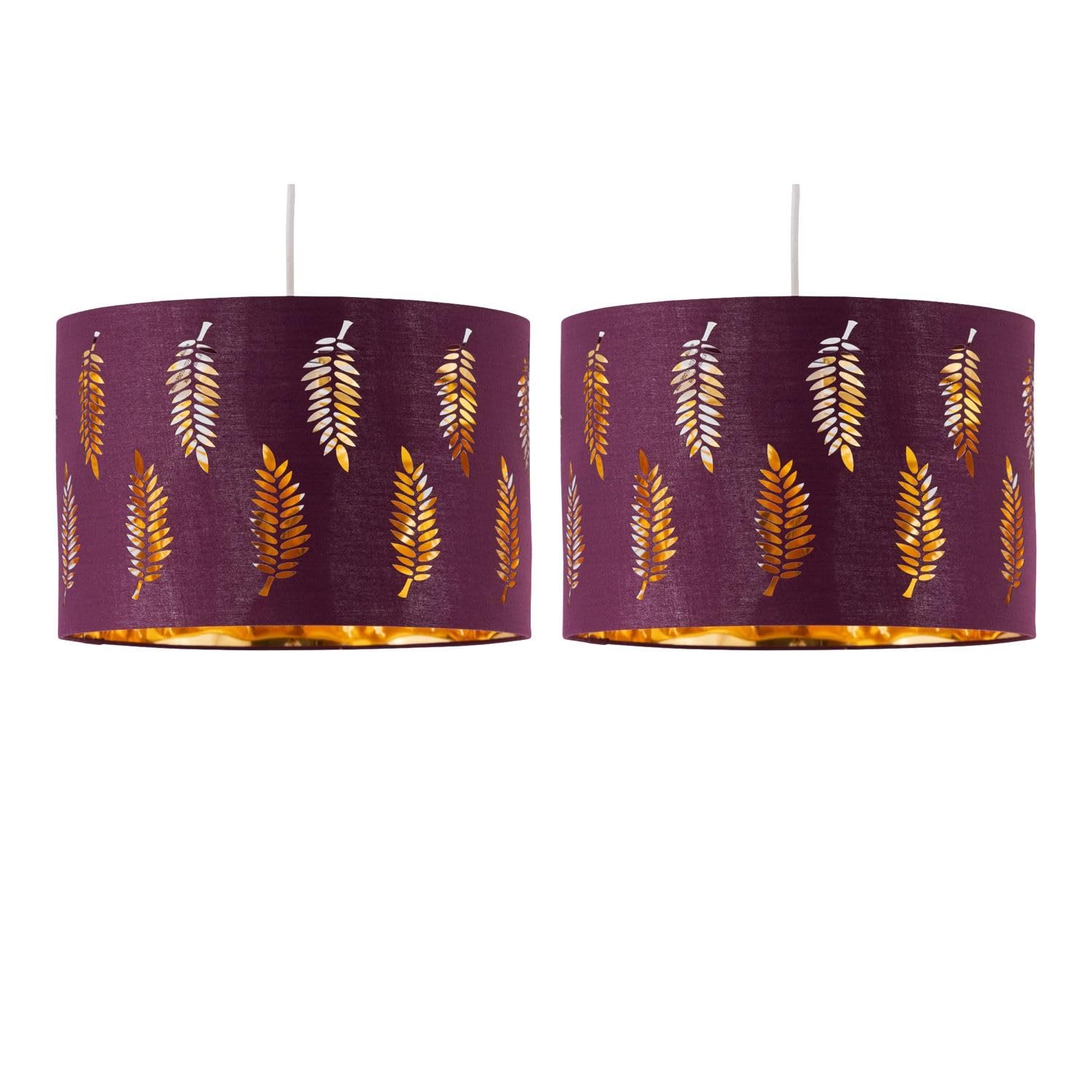 Firstchoicelighting Burgundy Set Of 2 Pendant Shades, Easy Fit Ceiling Lightshades, Fern Leaf Cut Out Design, Diameter 25Cm