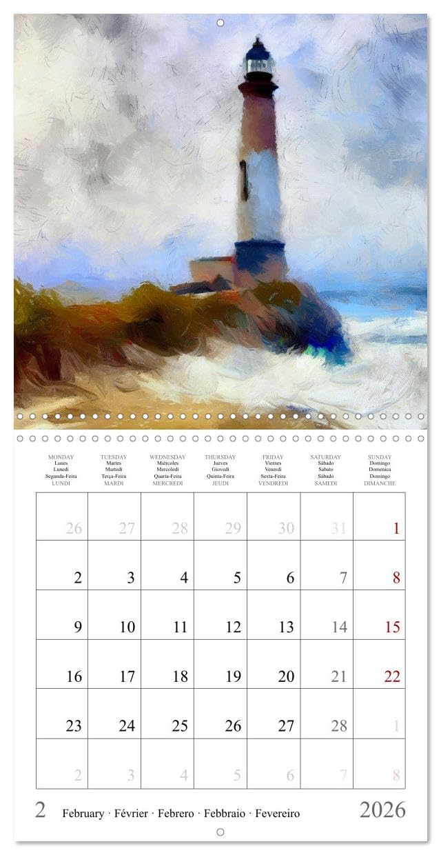 Phares de fantaisie (Calendrier mural carré 2026 30x30 cm) Calendrier double avec une page pour vos prises de notes: Peintures impressionnistes