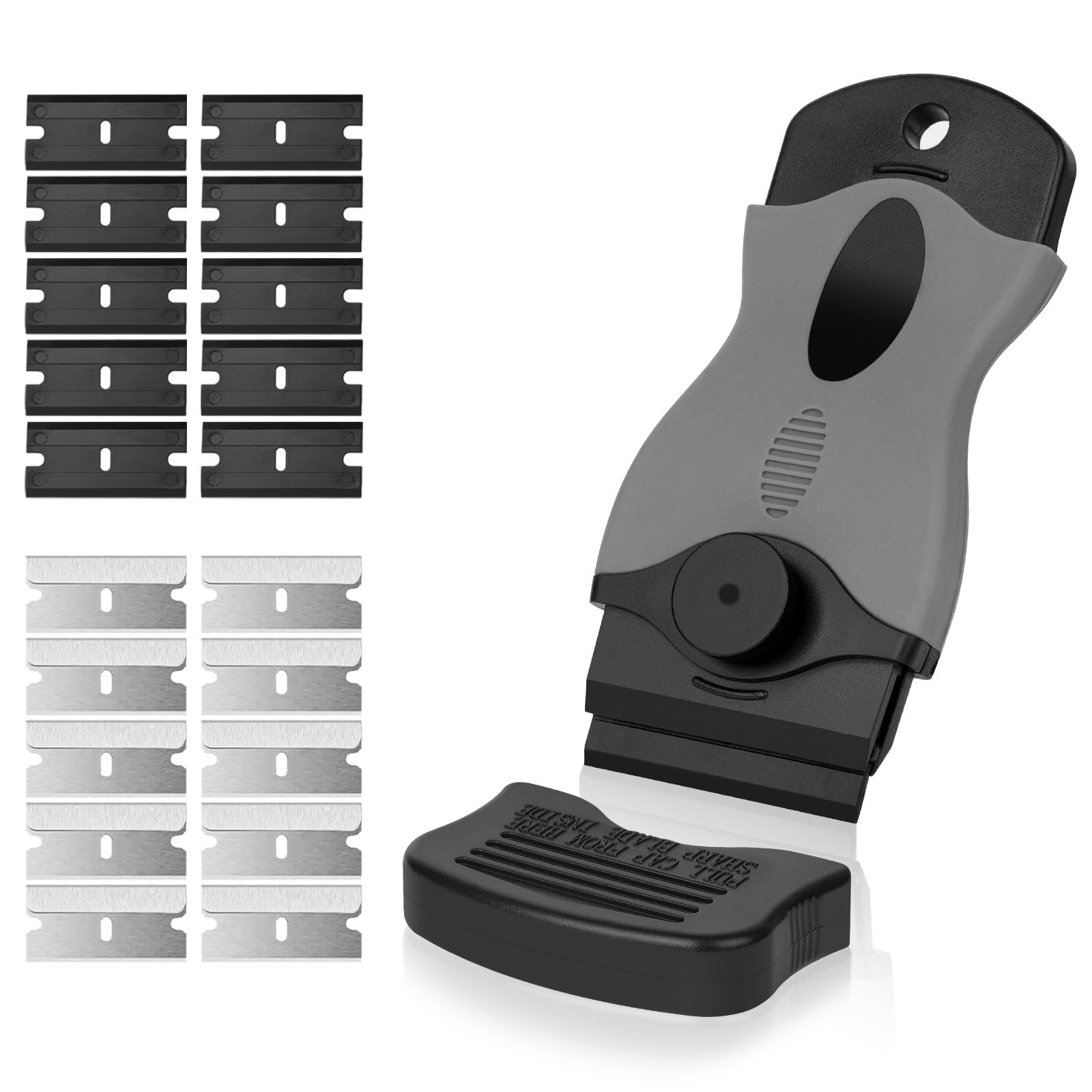 Flintronic Rascador, Rasqueta para Vitrocerámica Multiusos, 1 Rasqueta Multiusos Profesional, con 20 Cuchillas para Ventanas, Espejos, Azulejos Limpieza (Negro)