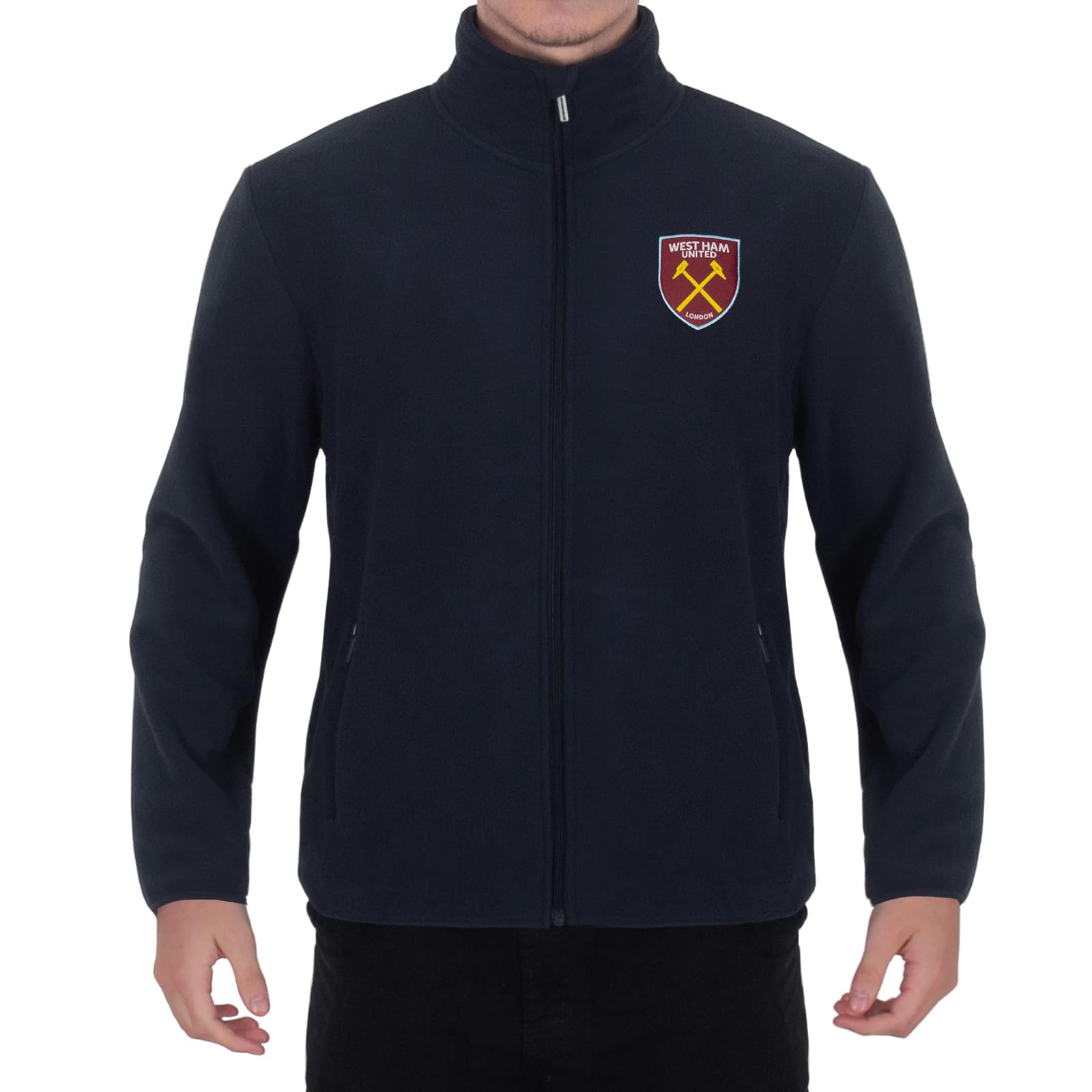 West Ham United FC Men's Official Full Zip Fleece Jacket – Navy, XXL