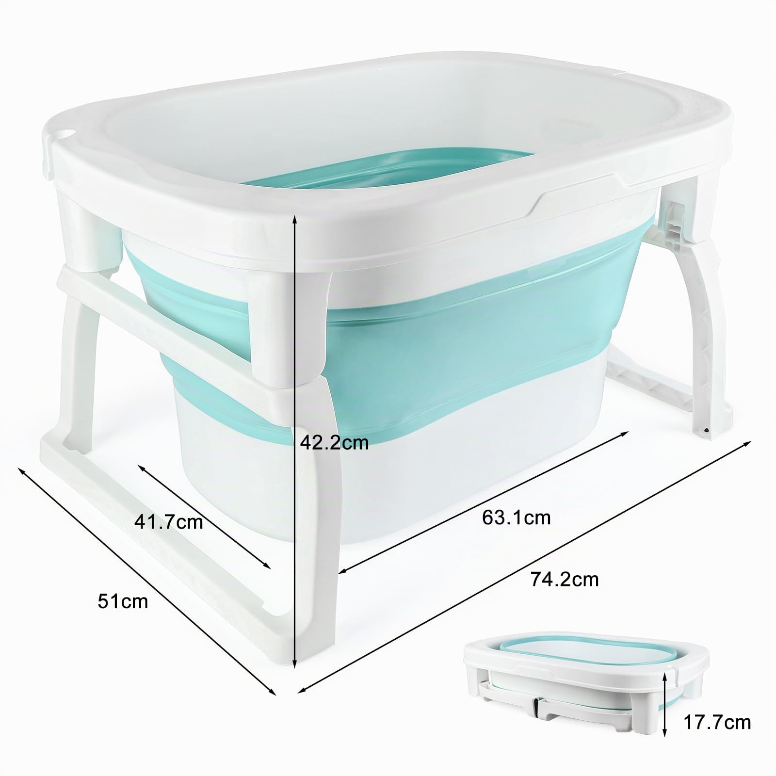 3 en 1 Bañera Plegable de Bebe de 0 a 8 Años, Bañera con Tapón de Drenaje, Capacidad de Carga de 50 KG-Baño Portátil para Niños, Antideslizante y Cómodo-72 * 51 * 42cm-azul