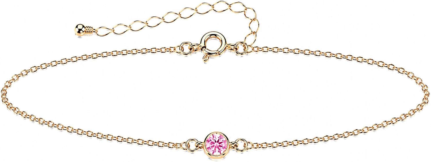 14K Gold Filled Birthstone Bracelet for Women, Adjustable CZ Bracelet, 6"+2" Extender