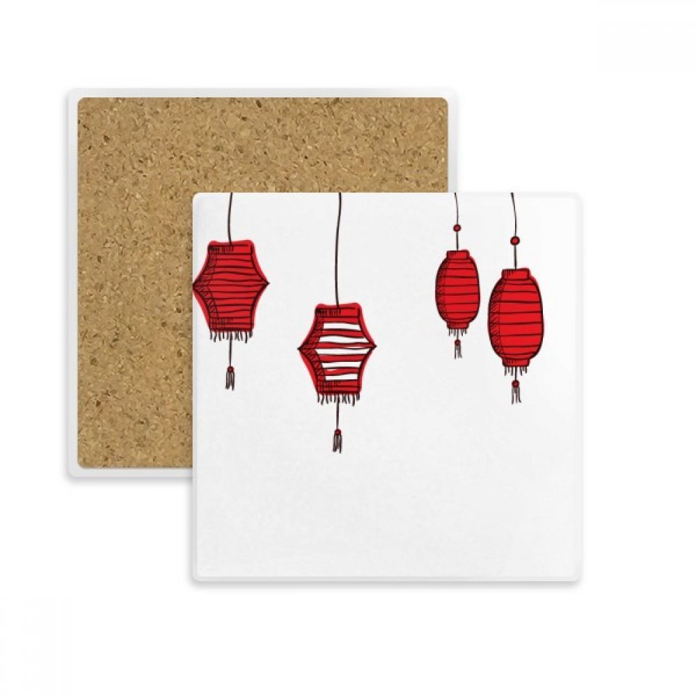 Rouge Lanterns Année Chinoise du Coq Tasse Support en Pierre