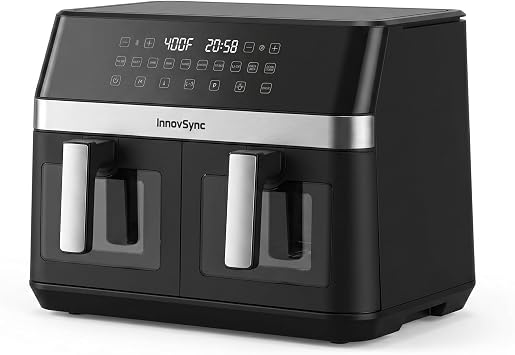 12QT Large Dual Air Fryer, 10-in-1 Double Zone Airfryer, 60 Easy-Panel with Full Touchscreen, 2 Dishes at Once, Black
