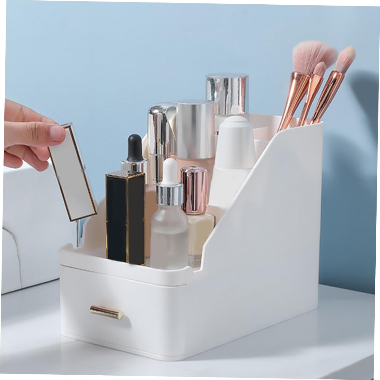 Organizer da Scrivania con Cassetto, Box Porta Oggetti Bianco