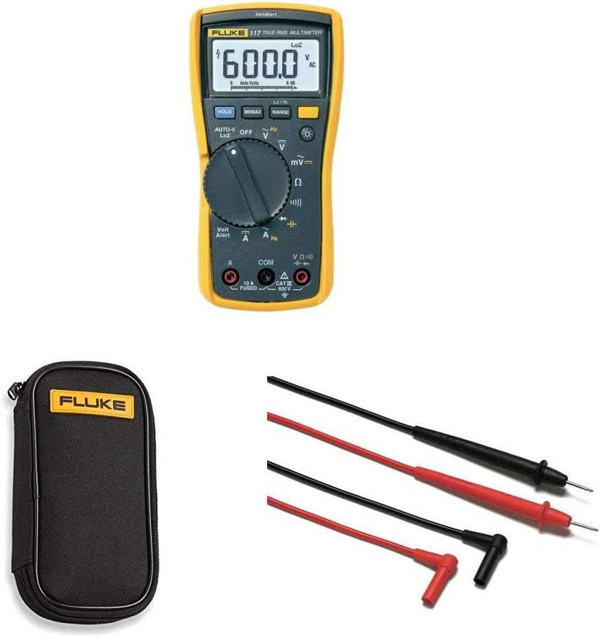 Fluke 117 Electricistas True RMS Mult&iacute;metro con caja blanda compacta C50 y Corporation FLUTL75 Hard Point Test Lead Set