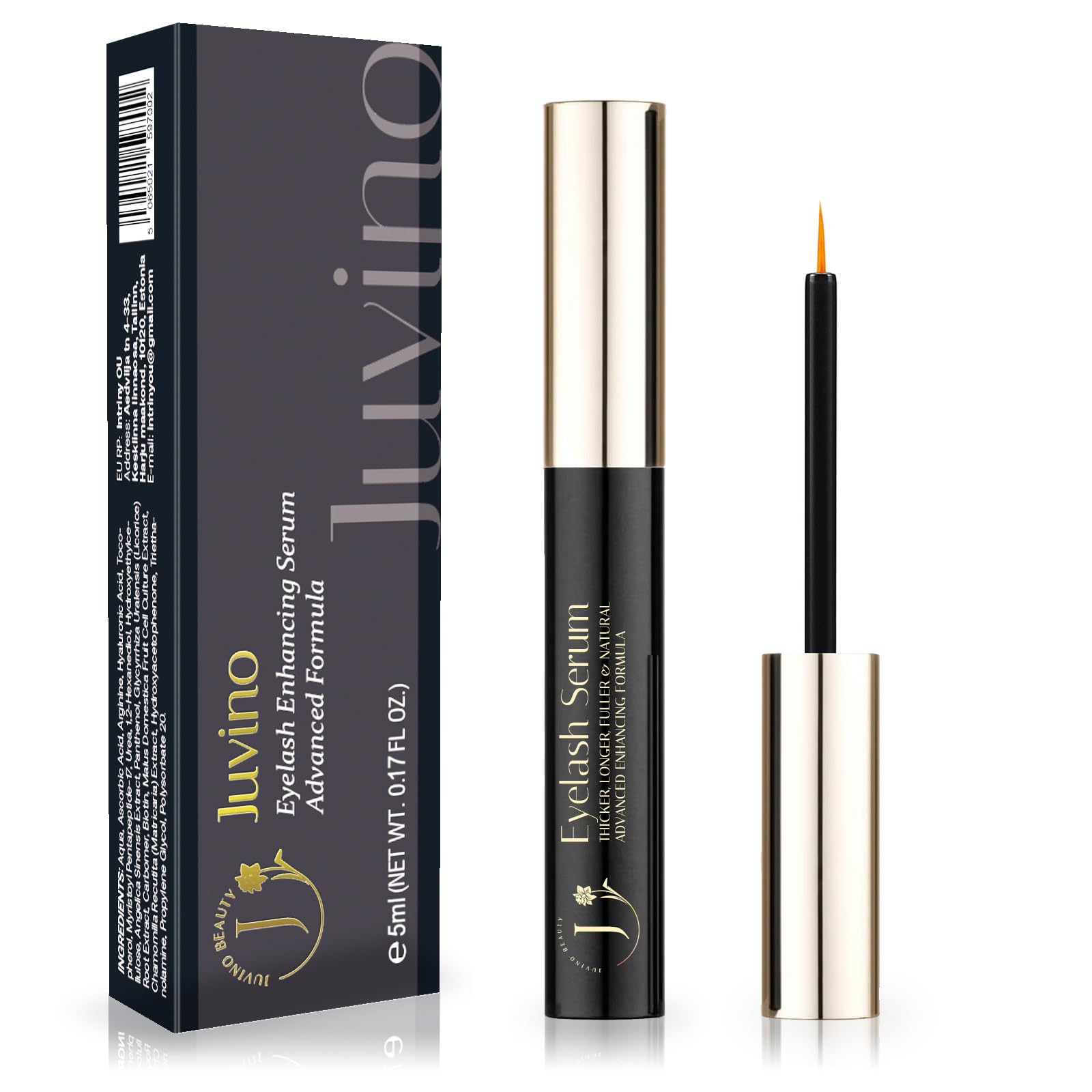 Juvino Eyelash Growth Serum for Lash Enhancing: 3 ml Natural Power Booster Formula – Advanced Enhancer for Thicker, Longer Lashes – Gentle and Vegan (5 ml (Pack of 1), Fresh herbal)