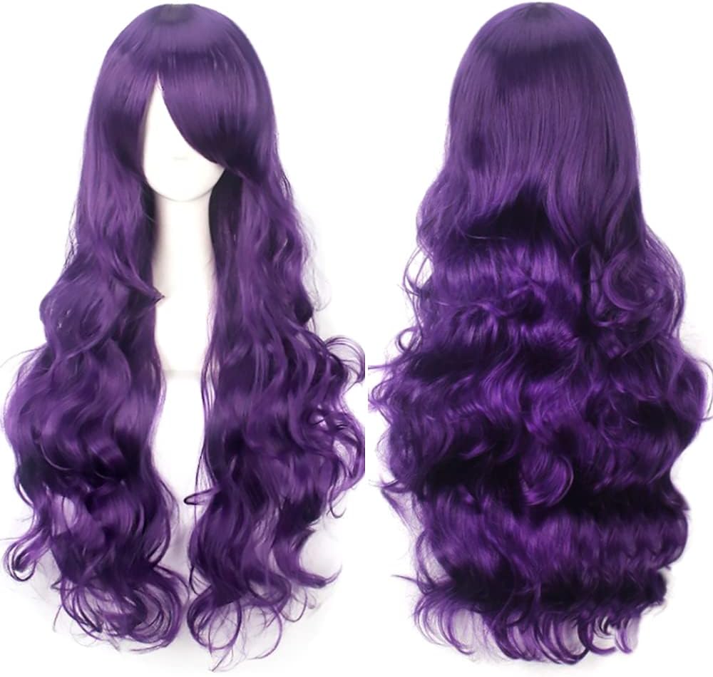 ColorfulPanda 32inch 80cm purple Wig Long Curly Wavy Dark purple Wigs for Women Ladies Cosplay Party Halloween Costume Heat Resistant Synthetic Wig