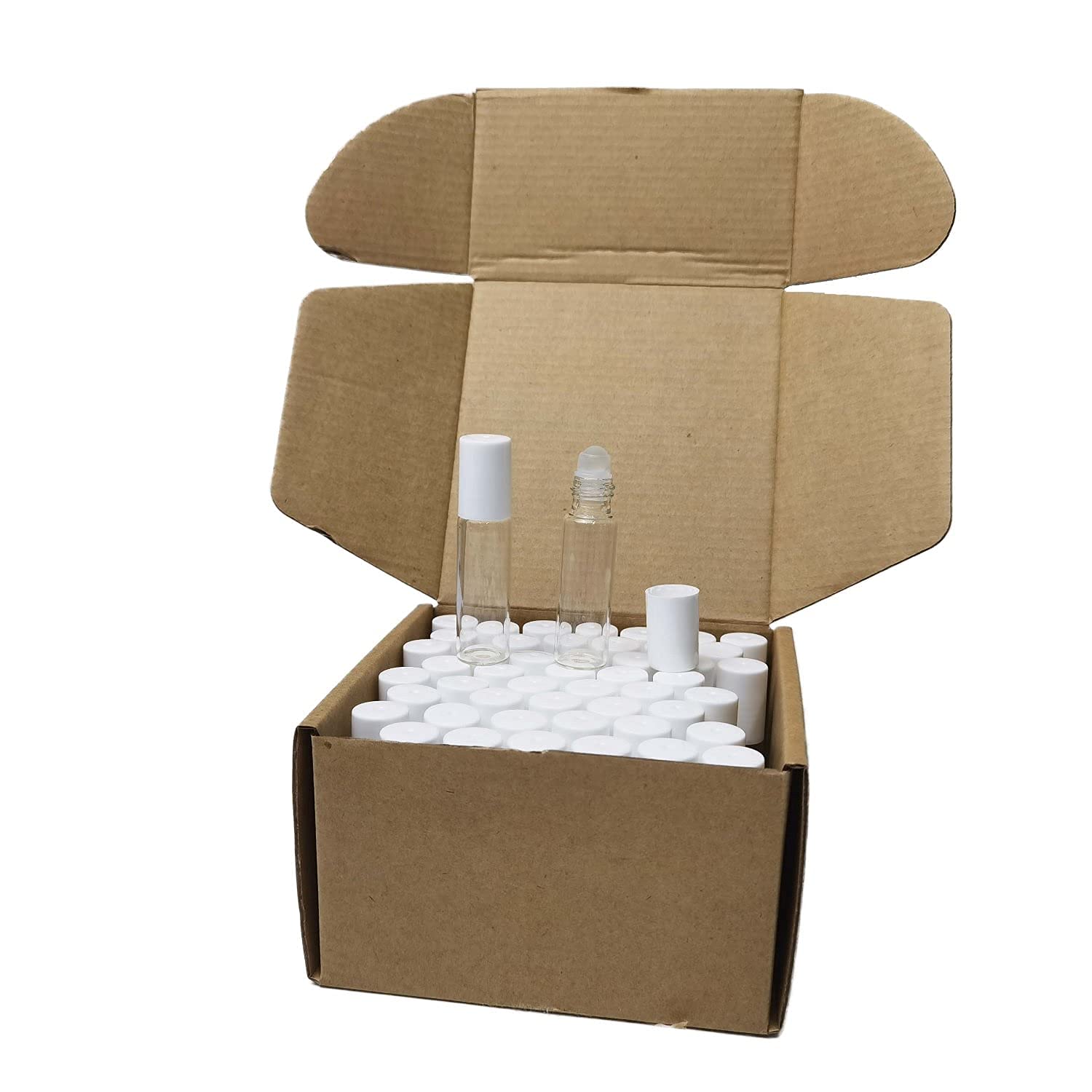 50 Pcs White Lid 5ml Roller Bottles for Essential Oils, Clear Roll On Bottle