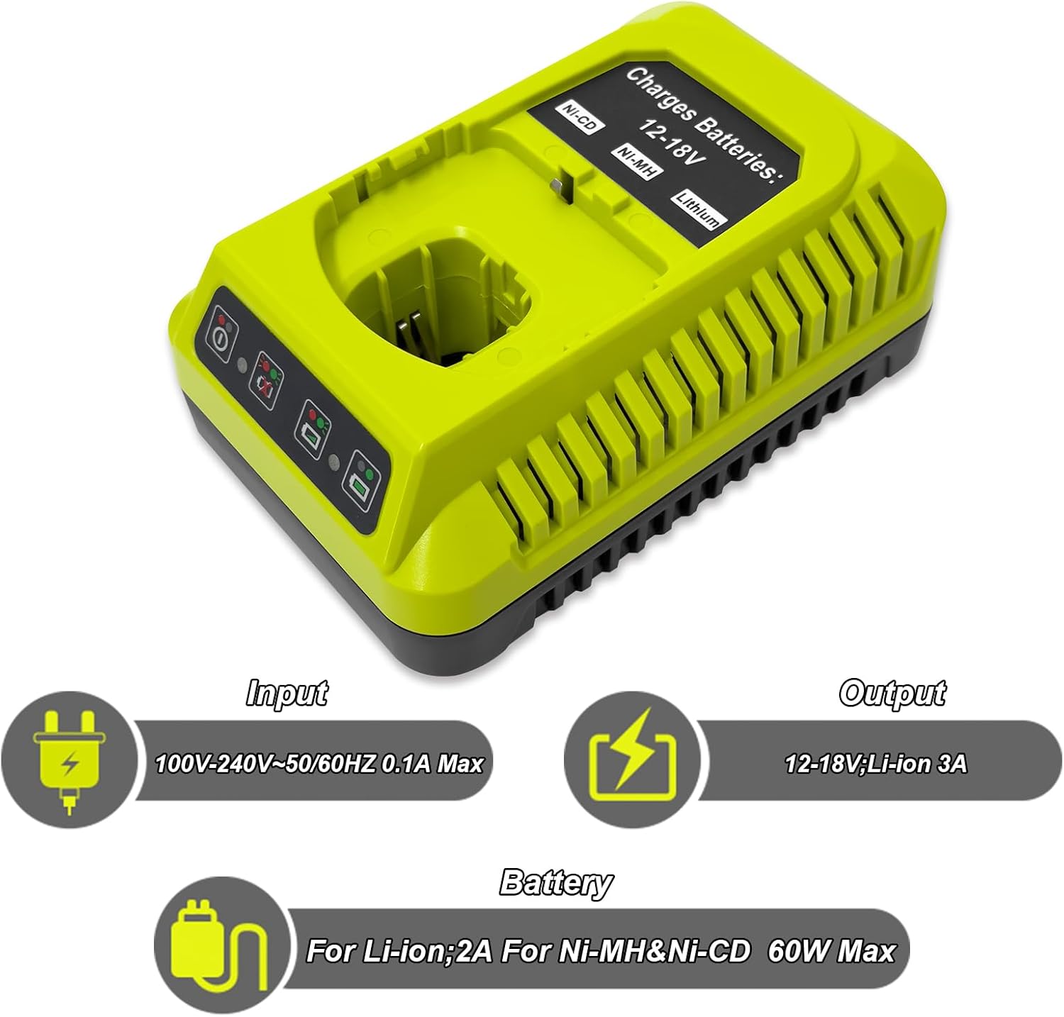 Charger Replacement for Ryobi Battery Charger, Compatible with Ryobi 18V Battery Charger, Works with 12V-18V Ryobi Li-ion & Ni-Cad Ni-Mh Batteries, Compatible with P102, P103, P105, P107, P108, P189 - Image 4
