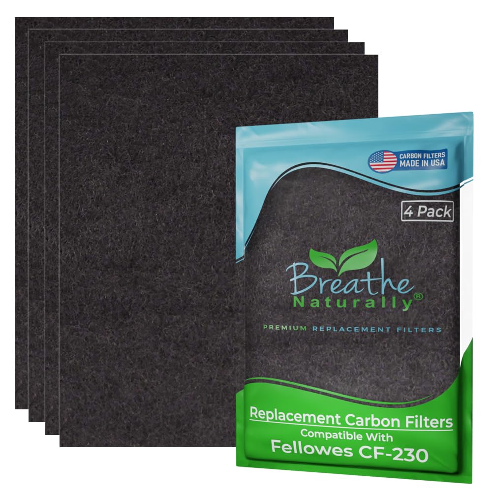 Breathe Naturally - Replacement CF-230 Carbon Filter for Fellowes Air Purifier - Air Purifier Filter Replacement - Measured to Fit Fellowes CF-230PH / AP-230PH Series - Fellowes Carbon Filters(4 Pack)