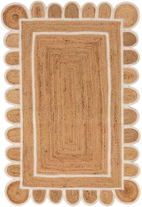 Amazon.com: Scalloped Jute Rug 5x7- Natural Boho Bath Mat 2x3- Jute ...