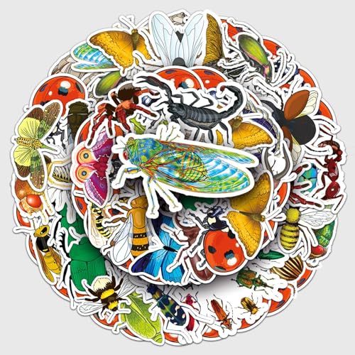 60 Pcs Insect Stickers Multi-Species Bug Decorative Stickers Waterproof & Wear-Resistant for Scrapbooking Popular Science Manuals Nature Theme Creation (Insect)