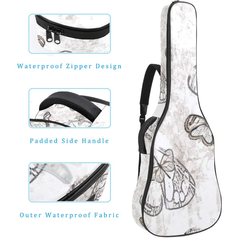 Gitarren-Gigbag, wasserdicht, Reißverschluss, weicher Gitarren-Rucksack, Bass-Akustik- & klassische Folk-E-Gitarrentasche, leichtes Muster, Schmetterling