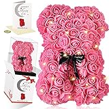 Madala Gift for Her, Birthday Gifts for Women, Rose Bear Flowers, Artificial Flower Bear, Best Gift, Wife for Birthday Anniversary Valentines Day with Clear Gift Box '10inch' (Pink)