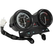 RiToEasysports 12V Motorcycle Speedometer Gauge Plastic Metal Speedometer Odometer Combo Precise Display Quick Response Scratch for YBR 125 Riders Electronic Style with One Pillar On The Back