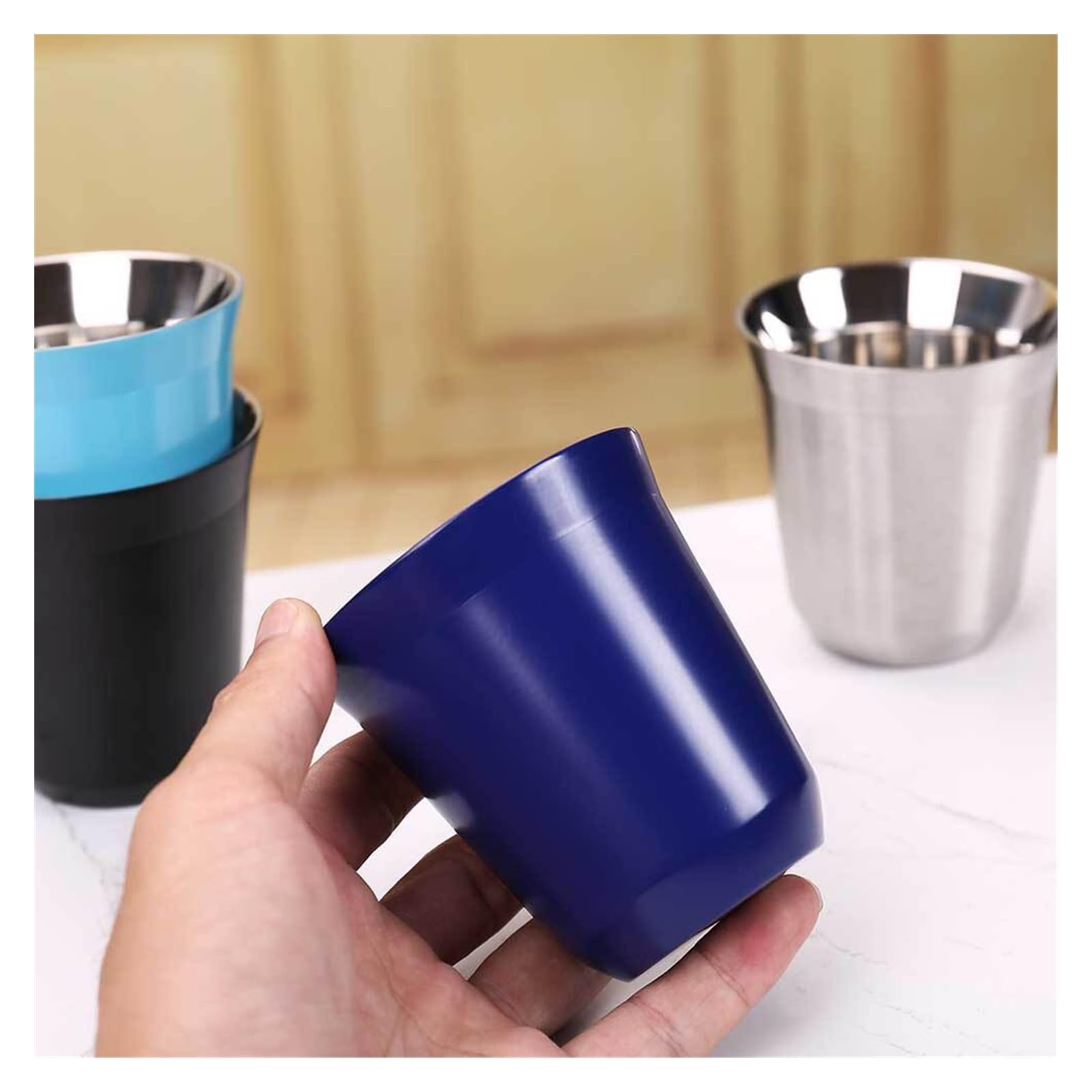 Becher Tassen 160 ml Espressotassen aus Edelstahl for Kaffee, Milch, Wasser, Getränke, Frühstück, isoliert Kaffeebecher (Color : Sky blue)