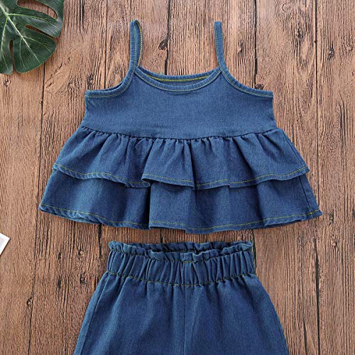 2PCS Baby Girls Denim Outfit Sets Sleeveless Spaghetti Strap Layered Ruffles Tank Top + Straight Jeans4
