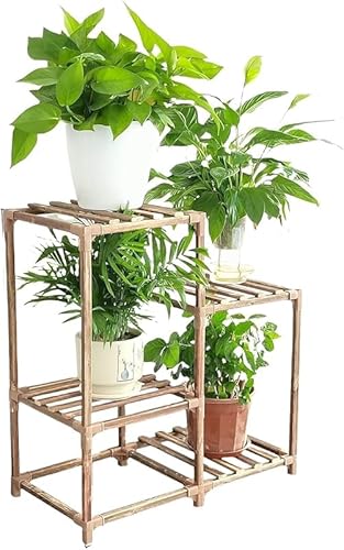 GEBYUI 木制多層式花架 4 鉢対応花盆台 - 園芸用水差し置きスペース付き 室内・屋外両用花園架、観葉植物用盆架 高耐久性防腐処理?
