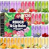 RBUGR 126 Pcs Lip Balm Bulk, 12 Flavored Pack of Lip Balms Pack Natural Moisturising Organic Lip Balm Set for Cracked Lips, Bulk Gifts Stocking Stuffers Party Favors(4.2g/0.15oz)