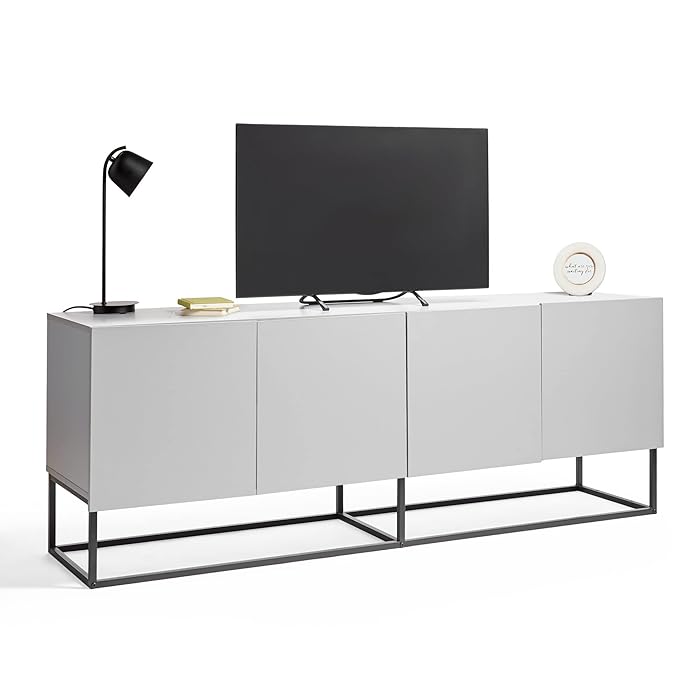 Buy VonHaus Grey TV Unit Minimalist Large TV Stand w/ 4 Doors