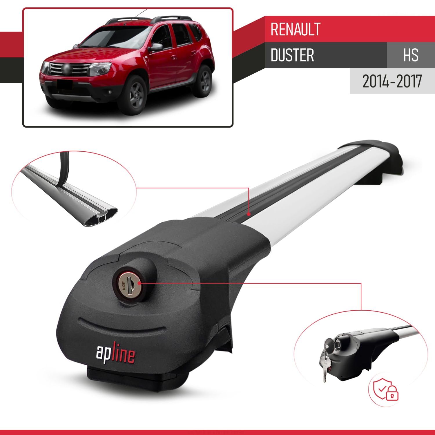 Compatible avec Renault Duster (HS) Post-Facelift 2014-2017 ACE-1 Modèle Barres de Toit Railing Porte-Bagages de Voiture Aluminium Gris 2 Barres