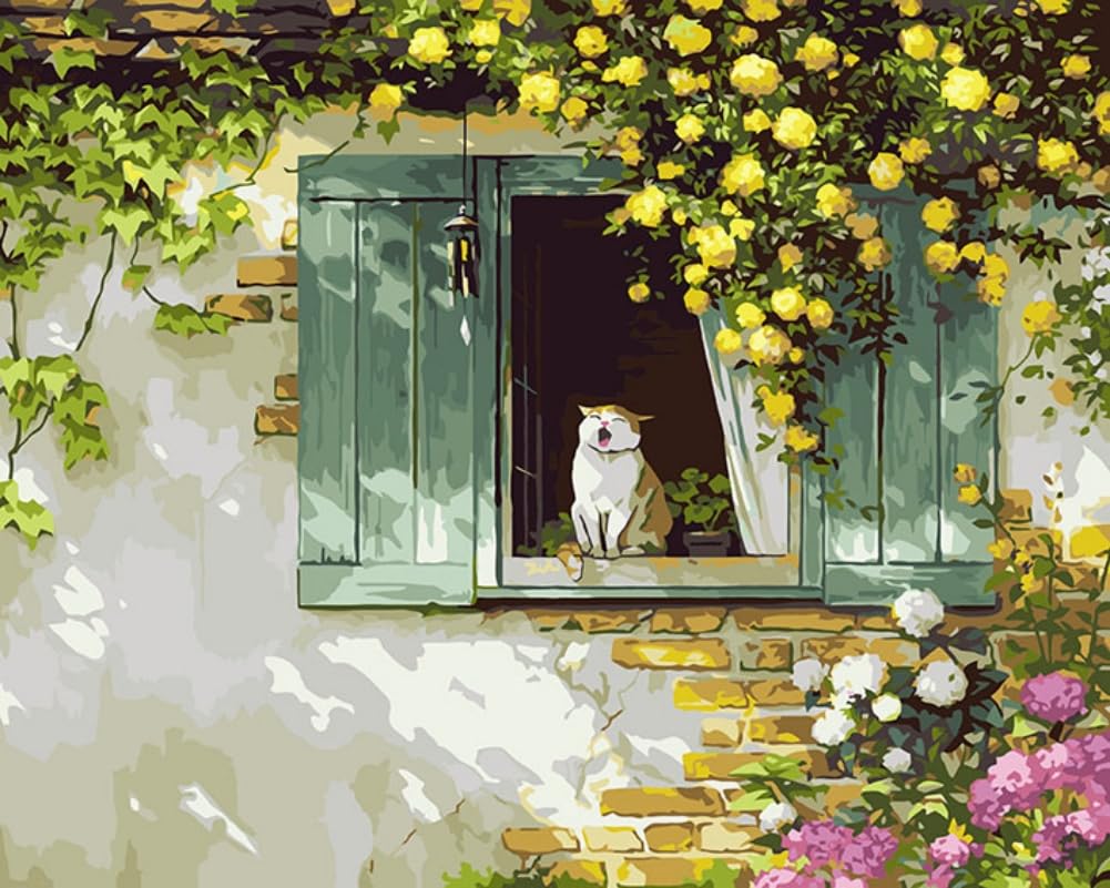 CaptainCrafts Paint by Numbers, DIY Oil Painting Paint by Numbers for Adults Beginner Canvas Acrylic Paint by Numbers Kits Arts Craft Set 16x20 Inch (Frameless, Roses and Cats) — image 1