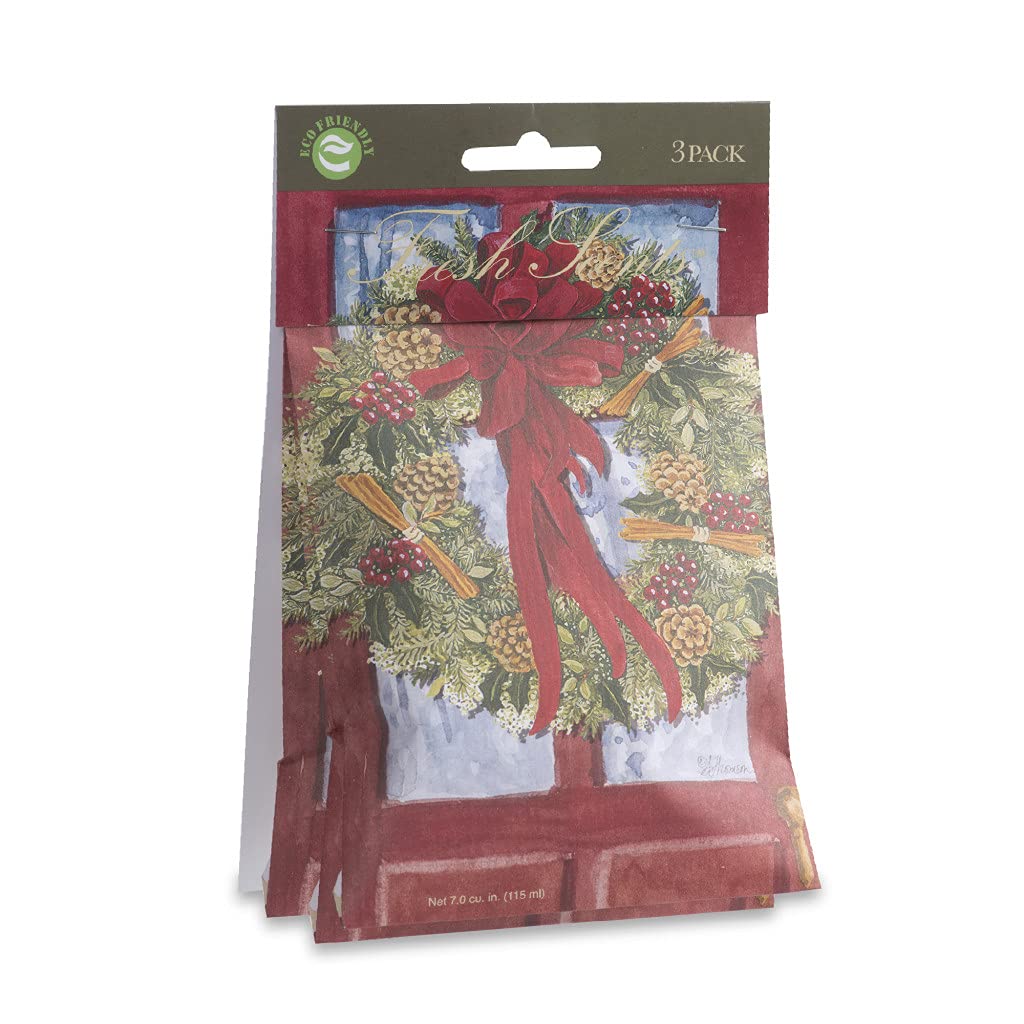 Willowbrook | Fresh Scents Scented Sachet Packet | Red Door Wreath | Air Freshener Bags for Drawers, Closets, Cars | 3 Pack | Long Lasting Home Fragrance