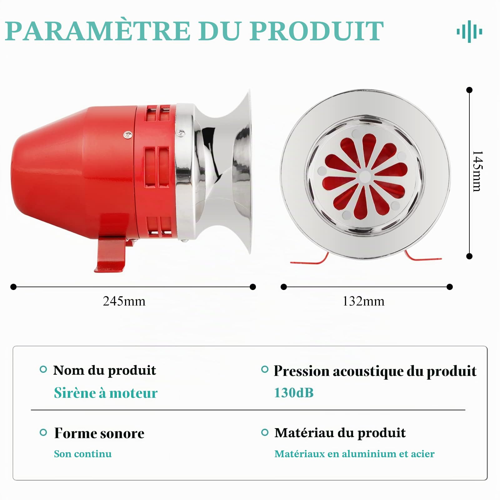 YJINGRUI 130dB Alarme de bateau de l'industrie de klaxon de sirène de raid aérien à moteur (AC 220V)