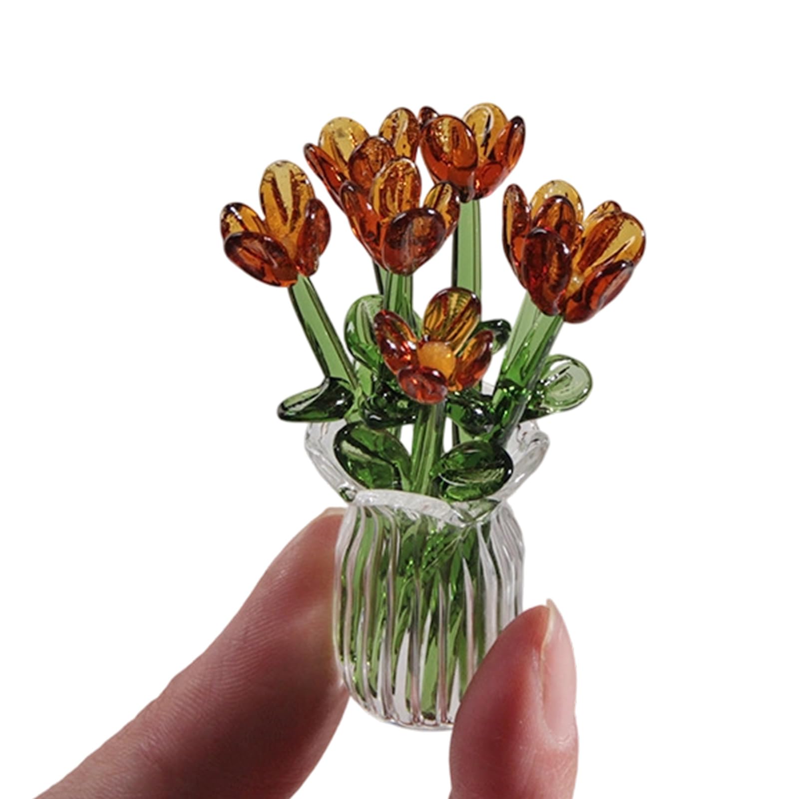 Glass Decorative Flowers Bouquet Handcraft Crystal Flower Statue Ornaments Simulation Flower Collectible Glass Blown Ornaments