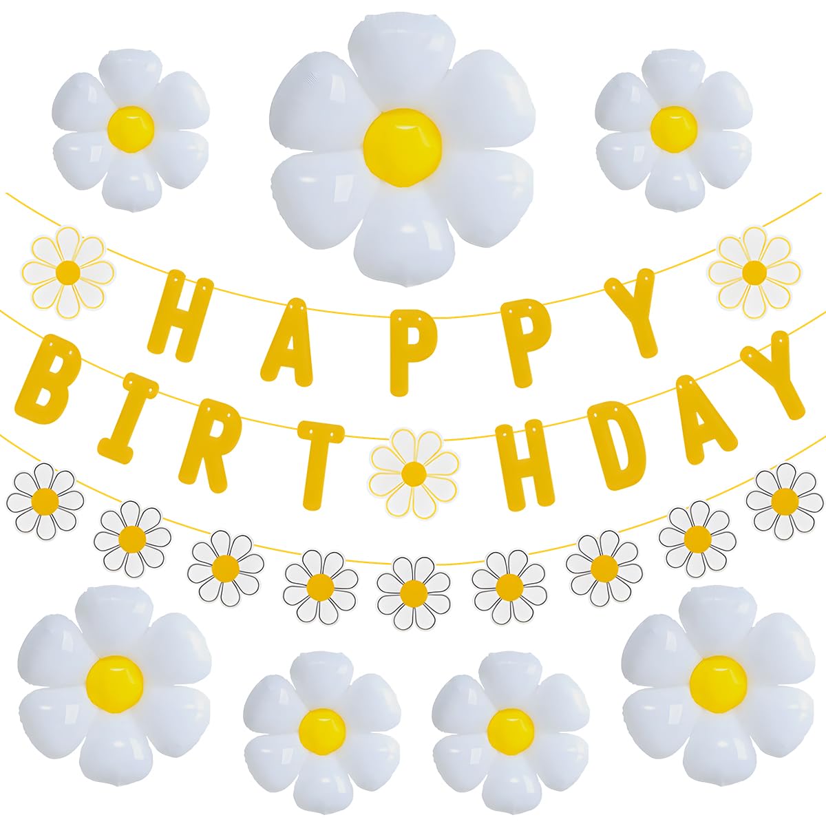 32pcs Daisy Flower Banner Balloons Decoration - Birthday Party Supplies for Girls and Boys
