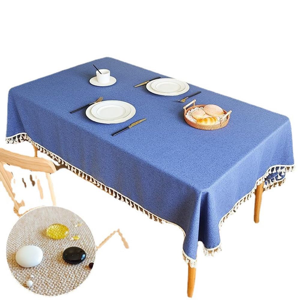 Tovaglia in Lino di Cotone, Tovaglia Antimacchia Tovaglie Rettangolari Lavabile per Tavolo da Cucina e per Esterni (Navy Blue,140 * 180CM)