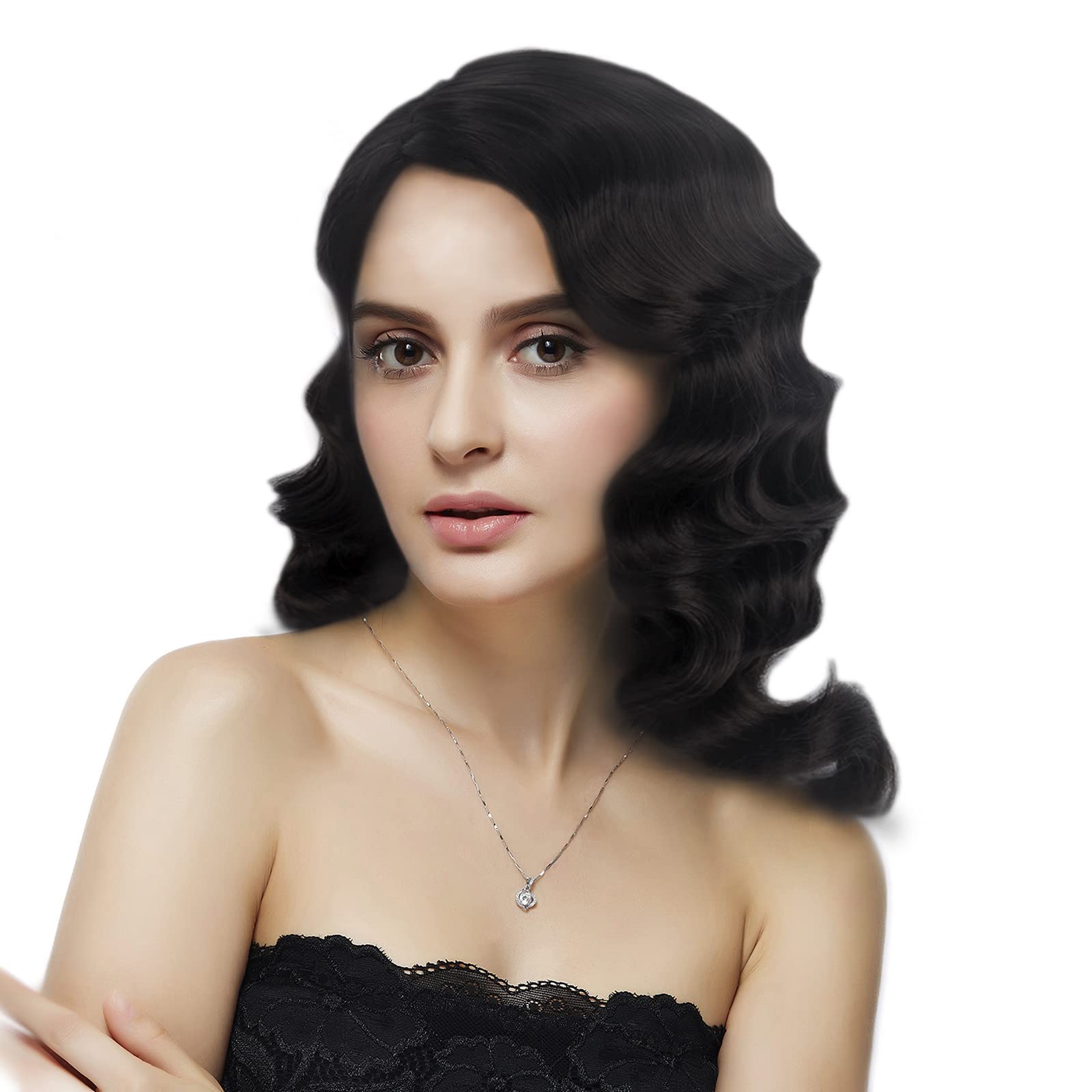 1920s Wig for Women Short Finger Wave Party Wig Synthetic Full Vintage Wigs for Womens Lady Cosplay Costume Fancy Dress 20s Flapper Wig (Black)