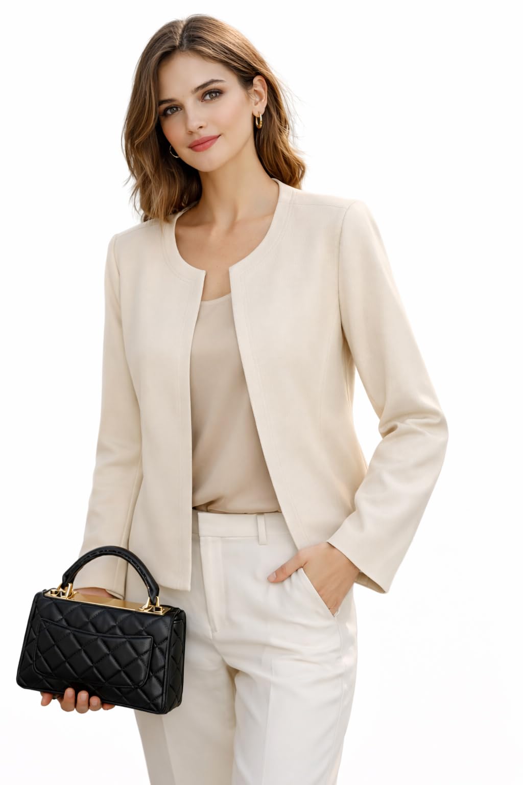 Women's Blazers | Blazer for Women | Top | Tshirt | Tops for Woman | Open Front Jacket | Light Weight Coat | Round Neck Long line Jackets Blouse | Regular Fit | Fashion-Forward | Formal-image-49