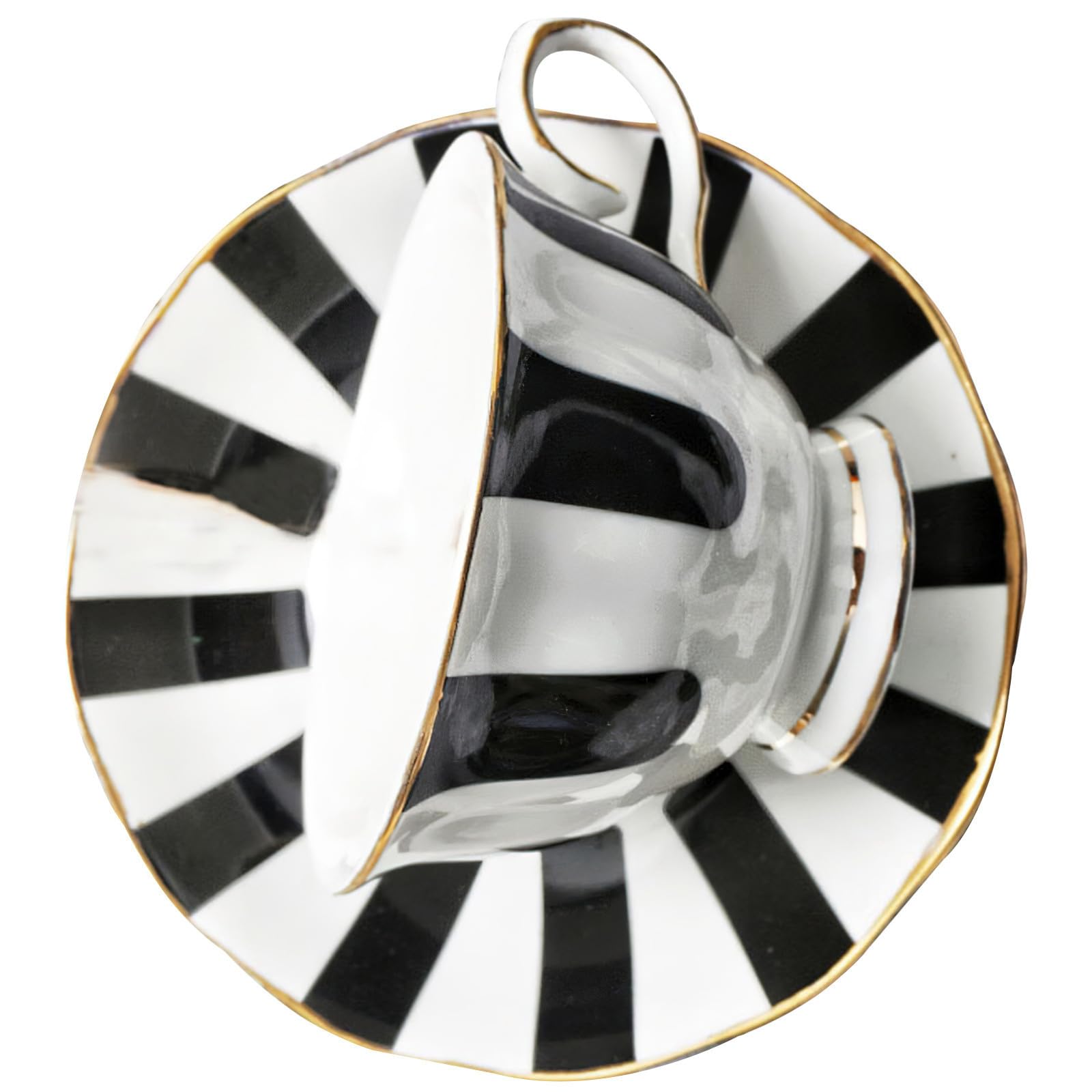 HANABASS Set de Tasses à Café en Céramique Noire Soucoupes à Pois, Style Européen Délicat, Bords Lisses et Prise en Main Confortable pour Thé et Latte