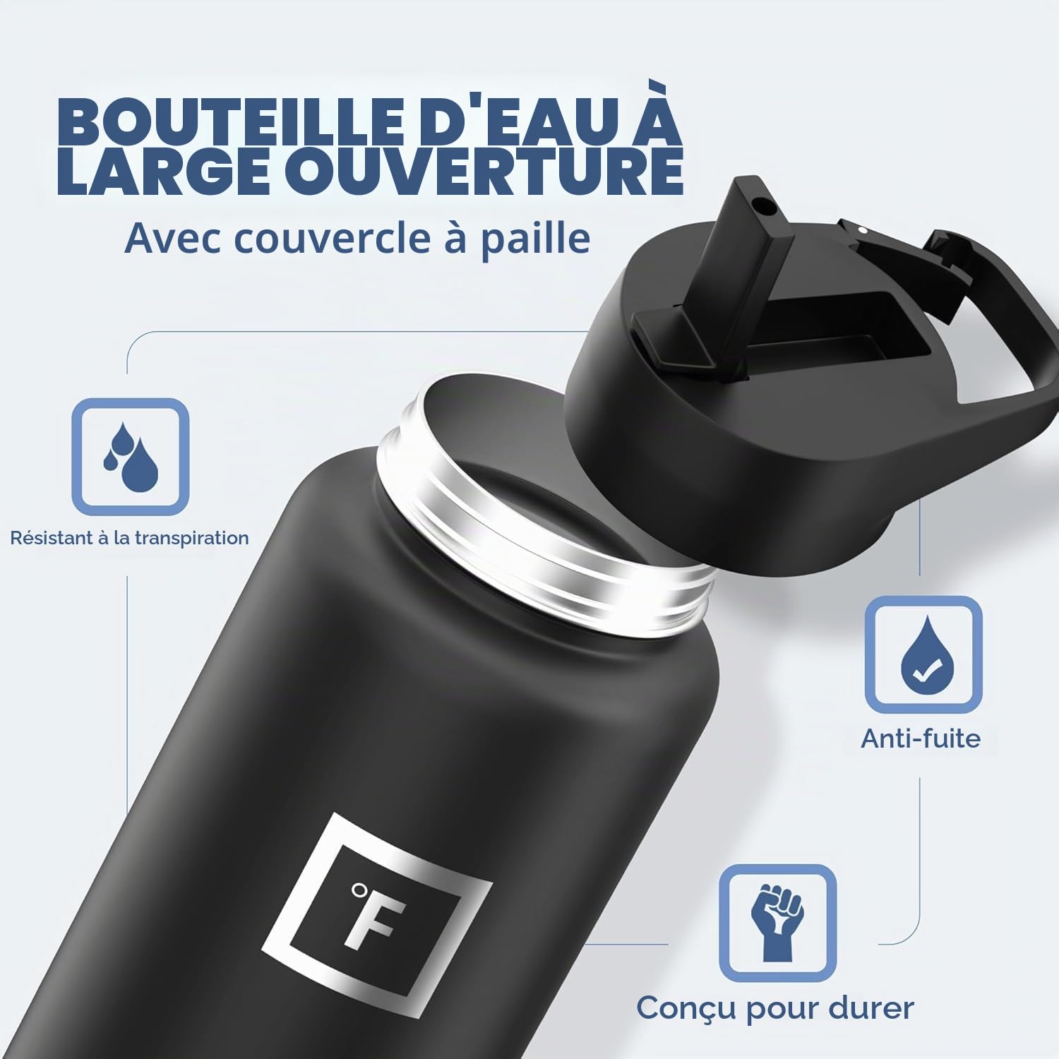 Gourde Isotherme avec Paille - 650/950/1200/1800 ml - Inox Étanche Bouteille d'eau Isotherme à Double Paroi Sans BPA - Sport Gym Voyage Enfant