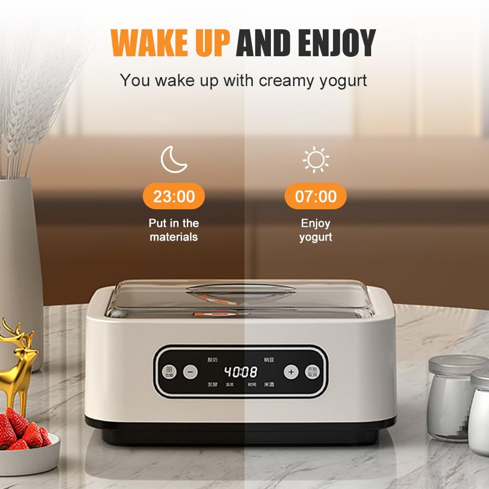 Yogurtera Probiótica de 1,7 litros con Control de Temperatura y Tiempo para Yogurt Casero, Vino de Arroz, Natto y Fermentación. 4 Modos de Yogurt Multifuncional para Uso Doméstico