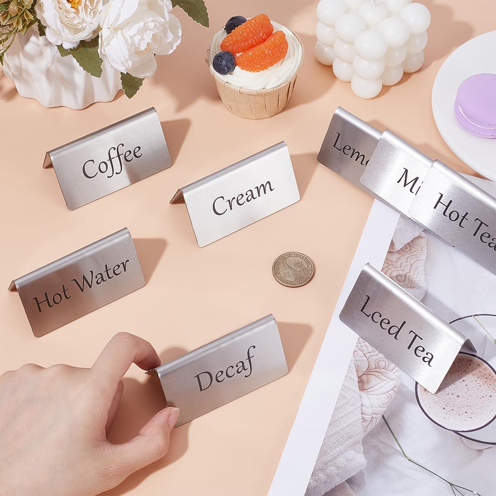 UNICRAFTALE 8Pcs Stainless Steel Tables Tent Sign for Restaurant Tables Beverage Signs Double Sided Table Sign Coffee and Tea Table Display for Wedding Party Buffet - Image 4